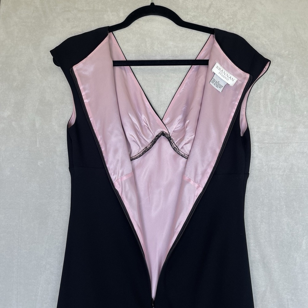 Brannan Studio Dress Womens 6 Black Pink Floral Embroidery 90's Y2K Vintage Prom - Picture 6 of 8